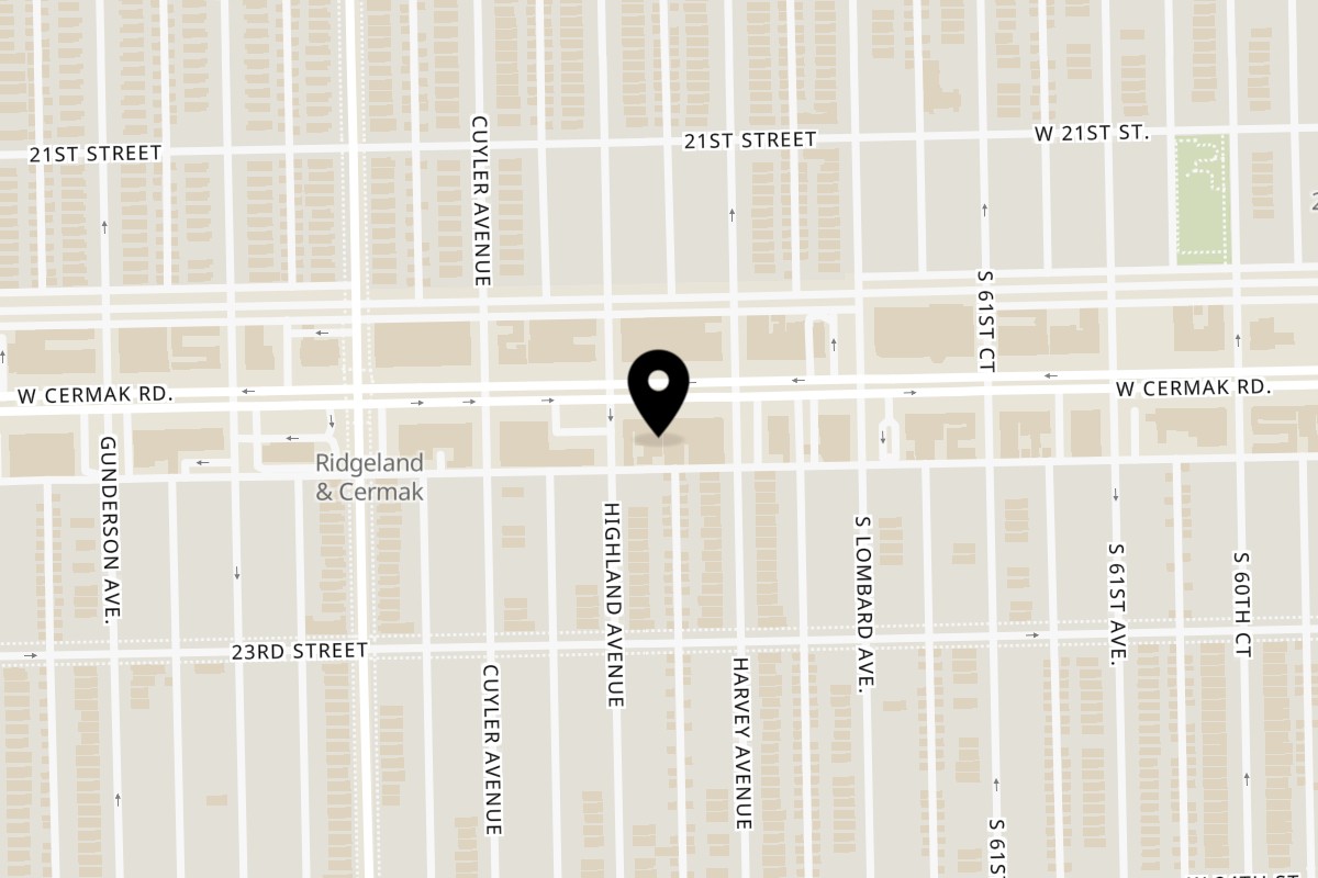 Map showing the location of Anthony's Pizza on 6237 Cermak Rd in Berwyn